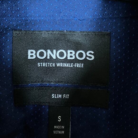 Bonobos Mens Shirt Blue Dotted Collared Slim Fit Button Down Stretch Small - Picture 6 of 12
